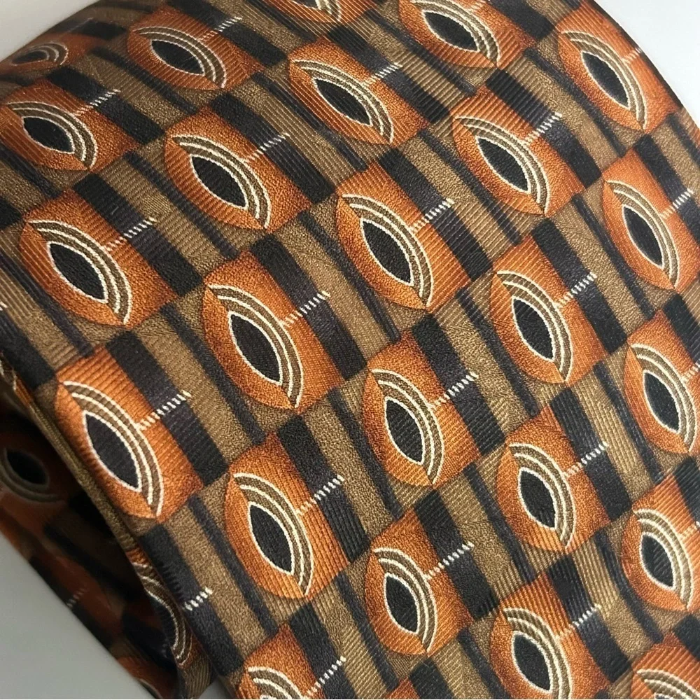XMI Silk Orange and Brown Patterned 58” Tie